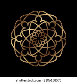 Abstract golden vector, decorative geometric ornament, black and gold mandala. Vector design