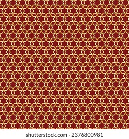 Abstract golden vector geometric seamless pattern. Traditional oriental ornament with outline stars, mesh, grid, flower silhouettes. Elegant repeat geo design.