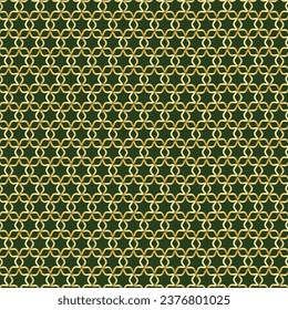 Resumen del patrón de acero geométrico vectorial dorado. Ornamento tradicional oriental con estrellas de contorno, malla, rejilla, siluetas de flores. Elegante diseño de geo repetido.