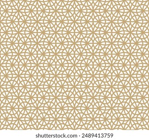 Abstract golden vector geometric seamless pattern. Gold and white texture with lines, circles, triangles, floral silhouettes, lattice, grid. Repeated ornamental luxury background in arabian style