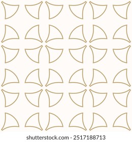 Abstract golden vector geometric seamless pattern in gothic style. Luxury gold ornament texture with curved shapes, rounded crosses, tiles. Simple background with medieval motifs. Repeated design