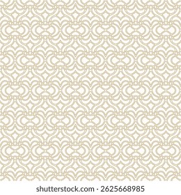 Abstract golden vector seamless pattern in oriental style. Elegant curved mesh, grid, lattice, thin lines. Luxury geometric ornament. Gold and white background texture. Modern repeating geo design