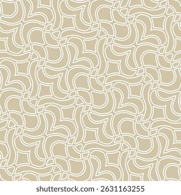 Abstract golden vector seamless pattern. Luxury geometric ornament with diagonal curved mesh, grid, lattice, thin lines. Elegant gold background texture. All-over repeating design for decor, textile