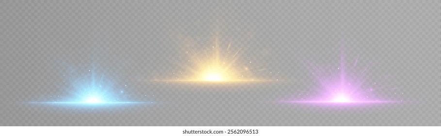 Abstract golden vertical glow. Bright explosion of light flickering rays on transparent background. Luxury style of light effect design. Vector	
