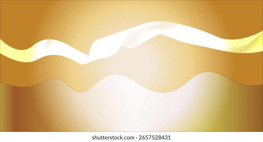 Abstractas fondo de onda dorada con curvas suaves y líneas blancas que fluyen sobre un gradiente cálido.
