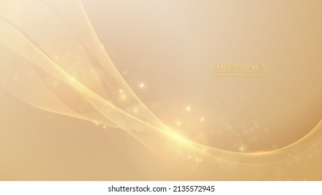 Abstract golden wave lines background with glittering lights. Vector illustration