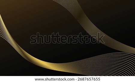 Abstract golden wave lines gracefully curve against dark background, creating sense of elegance and fluidity. smooth, flowing design evokes feeling of luxury and sophistication