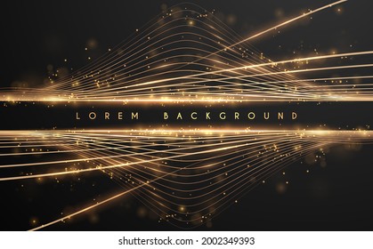 Abstract golden wave lines with sparks effect