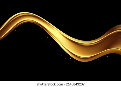 Abstract golden wave motion design on dark background