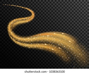Abstract golden wave. Shimmering light effect on a dark background