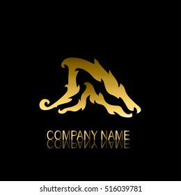 Abstract golden wave sign/symbol, design element. Can be used for corporate identity, company emblem, jewelry shape, print, labels, cards, manufacturing. Marine theme