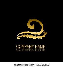 Abstract golden wave sign/symbol, design element. Can be used for corporate identity, company emblem, jewelry shape, print, labels, cards, manufacturing. Marine theme