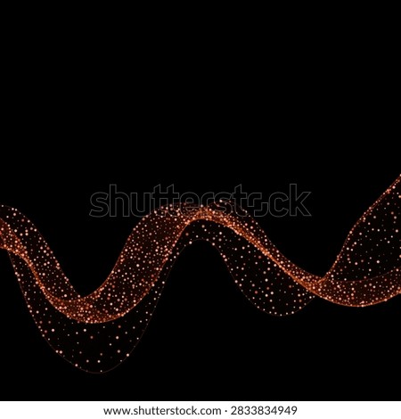 Abstract golden wave with sparkles and small dots on black background. Eps 10