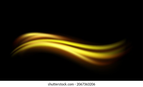 Abstract golden waves. Vector design element of shiny gold moving lines with glitter effect on dark background.