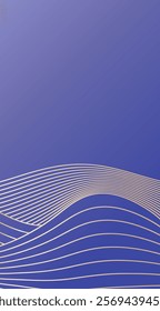 Abstract golden wavy lines on a gradient blue background. Minimalist modern design template with copy space for banners, posters, or invitations. Stock vector illustration in minimalist simple style