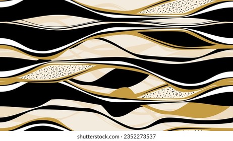 Abstract Golden Wavy Lines Seamless Pattern. 
Used For Fashion Print, Wrapping Paper, Fabric Etc.abstract Pattern Collections