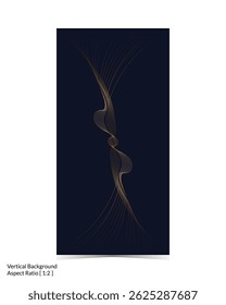 Abstract golden wavy shiny golden decorative lines on vertical background 89