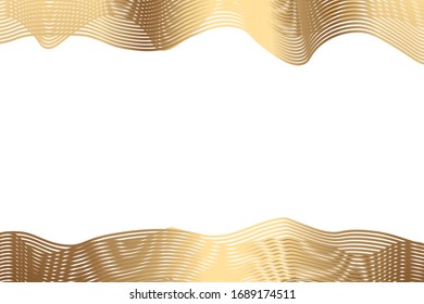 Abstract golden and white background. Metallic gold wavy line. Geometric border. Vintage decorative texture. Stylish luxury illustration for wallpaper, web page. Intricate lines surface background. 