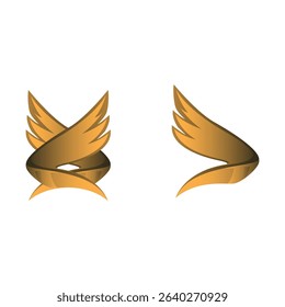Abstract Golden Wings Intertwined Flight Design Concept