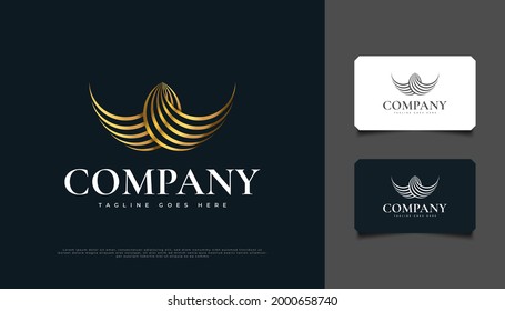 Abstract Golden Wings Logo Design with Line Style