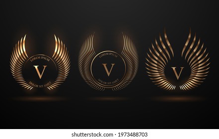 Abstract golden wings template set on black background