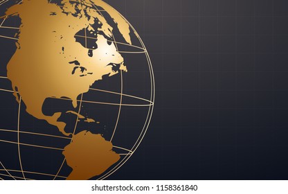 abstract golden wireframe globe on black color background