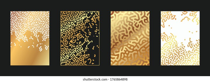 Abstract golden worms pattern set. Gold bark beetle pattern idea for cover design.