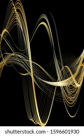 Abstract Golden and Yellow Pattern with Waves. Beige Smoke. Striped Linear Texture. Vector. 3D Illustration