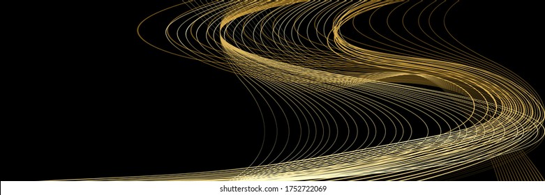 Abstract Golden and Yellow Pattern with Waves. Beige Smoke. Striped Linear Texture. Vector. 3D Illustration