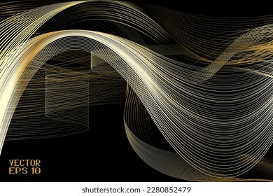 Abstract Golden and Yellow Pattern with Waves. Striped Linear Texture. Vector. 3D Illustration