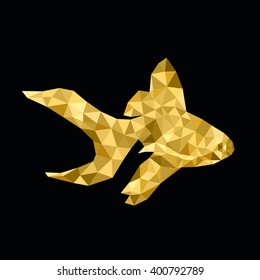 Abstract goldfish. Polygonal golden fish isolated on black background. Vector illustration. EPS10.