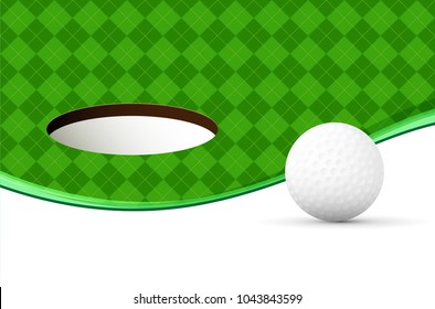 Abstract golf background with ball, green pattern, hole and copy space for your text - vector illustration