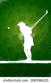 Abstract golf background with player silhouette batting ball and copy space for your text - vector illustration