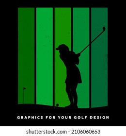 Abstract Golf Grungy Background With Player Silhouette Batting Ball And Copy Space For Your Text - Vector Illustration