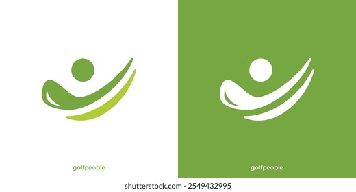 Abstract Golf People Logo (em inglês). Golf Stick e bola como pessoas forma ícone gráfico. Golf Club Logo, Ícone, Símbolo, Modelo de design de vetor.