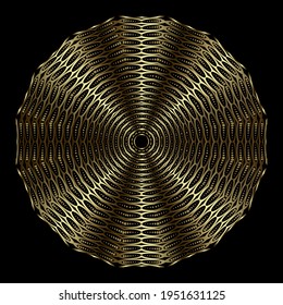 Abstract golg 3d mandala pattern. Ornamental background. Circular textured drapery ornament. Vector modern backdrop. Decorative surface design with abstract golden shapes, dots. Ornate luxury design.