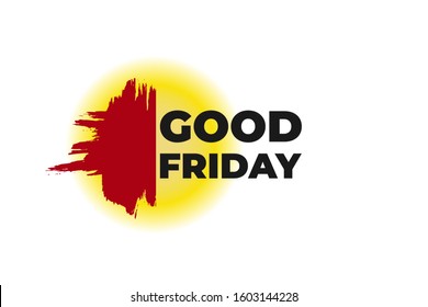 Abstract Good Friday banner, poster, card. Red hand drawn cross, yellow light and text - Good Friday. Vector illustration