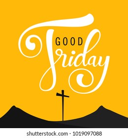 Abstract Good Friday editable vector illustration composed of crown of thorns and hand lettering text of GOOD FRIDAY.