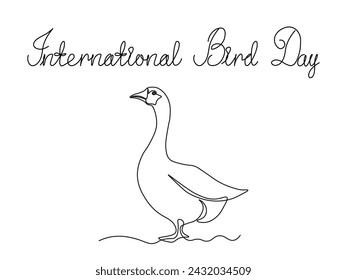 Abstract goose,continuous single line art hand drawing sketch, logo of the International Bird Day