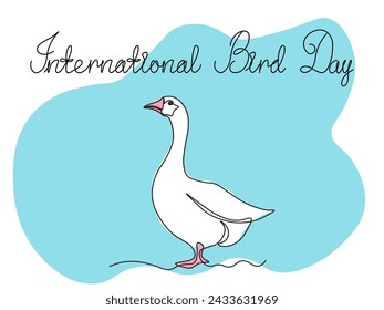 Abstract goose,continuous single line art hand drawing sketch, logo of the International Bird Day