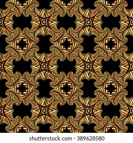 Abstract gorgeous seamless pattern with golden decorative elements on black background