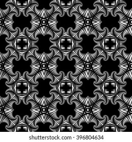 Abstract gorgeous seamless pattern with stainless steel decorative elements on black background