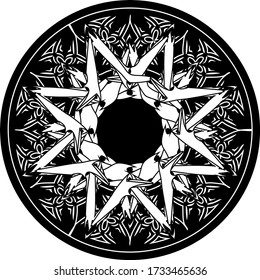 abstract gothic illustration with octagonal star in the black circle