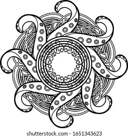 abstract gothic mandala with celtic tracery and octopus tentacles