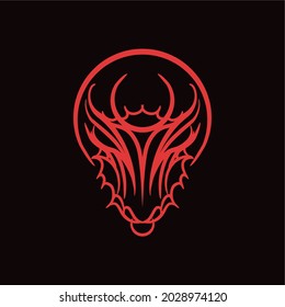 Abstract, Gothic, Red Colored Dragon Line Art Vector Symbol Illustration