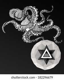 Abstract  gothic sacral illustration with polygon,  crystal design element, symbol, sign for tattoo