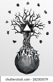 Abstract  gothic sacral illustration with polygon,  crystal design element, symbol, sign for tattoo