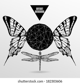 Abstract  gothic sacral illustration with polygon,  crystal design element, symbol, sign for tattoo