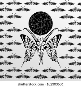 Abstract  gothic sacral illustration with polygon,  crystal design element, symbol, sign for tattoo