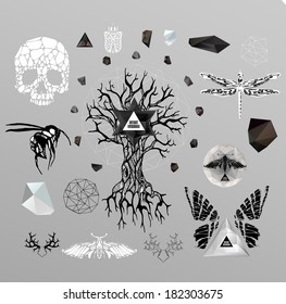 Abstract  gothic sacral illustration with polygon,  crystal design element, symbol, sign for tattoo